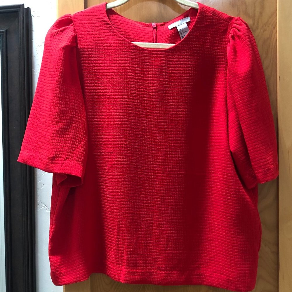 H&M Puff-Sleeve Red Top Size 12